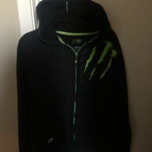 Monster Energy Men’s Black Zip-Up Hoodie with Green Accent